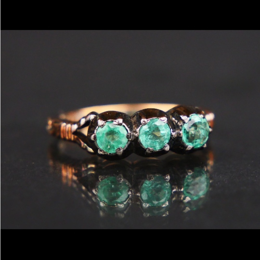 Vintage Emerald Ring Solid 18k Gold Silver 6.25 Us - image 2